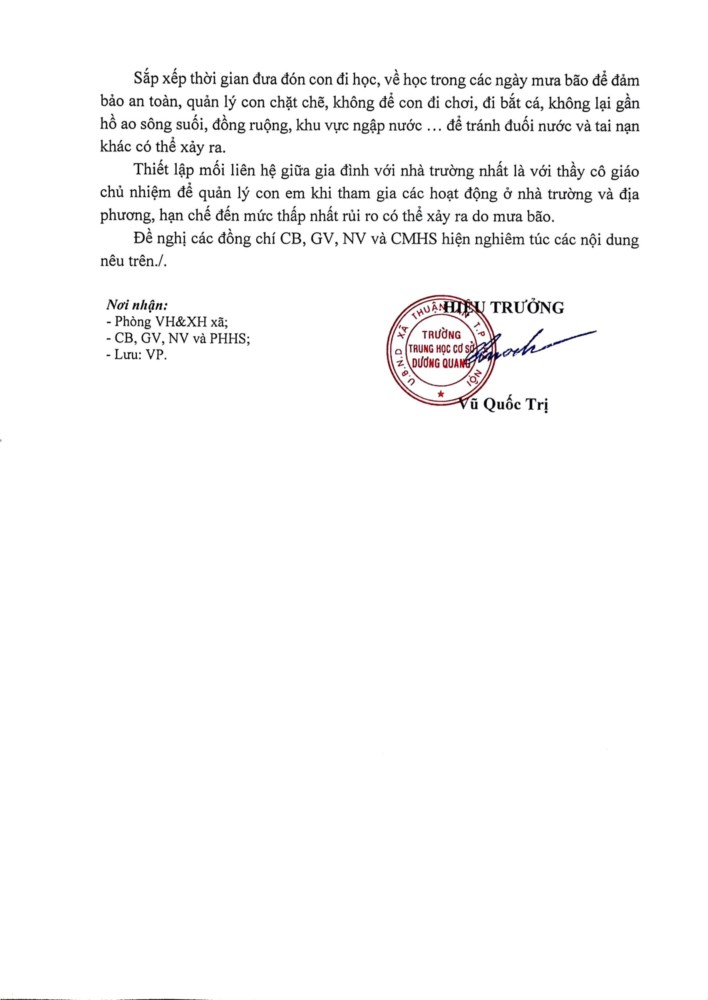 THCS Dương Quang chủ động ứng phó với cơn bão số 10